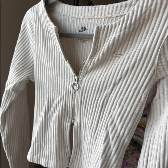 NIKE Chill Ribbed Slim Full Zip Cardigan Women’s Bone White Zip Up Jacket Sz S - Picture 4 of 7